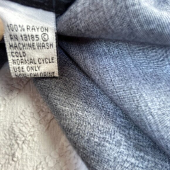 Pierre Cardin Mens Button Up Shirt Large Black Palm Trees Print Hawaiian Rayon - Picture 4 of 8